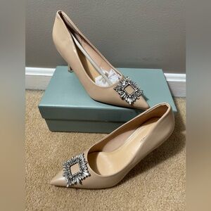 C.Paravano Elegant Nude Pumps with Embellished Buckle size 39/8.5